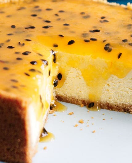 Baked cheesecake with passionfruit topping