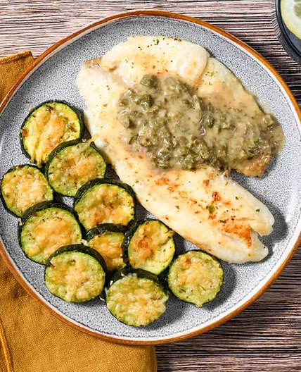 Tilapia Piccata with roasted zucchini