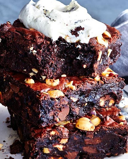 Rich hazelnut brownies with vanilla creme fraiche
