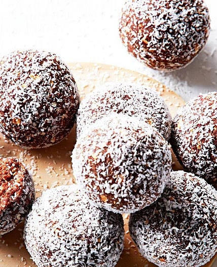 Nut-free cacao and coconut bliss balls