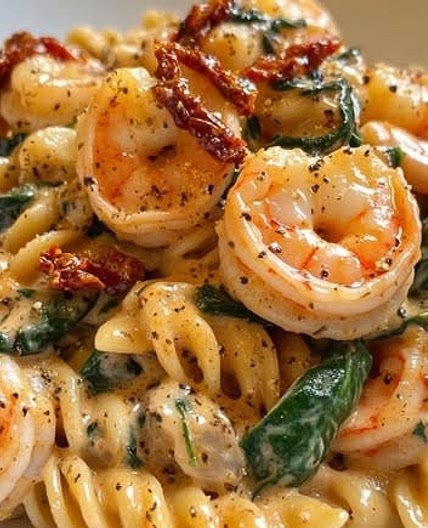 Creamy Sun-Dried Tomato Shrimp with Spinach Pasta