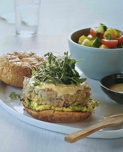 Tuna Burgers with Wasabi Mayo and Mango Salad