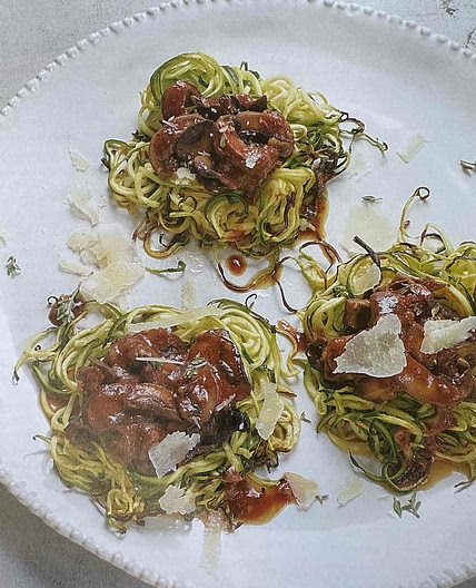 Mushroom “Bolognese” on Zucchini Nests