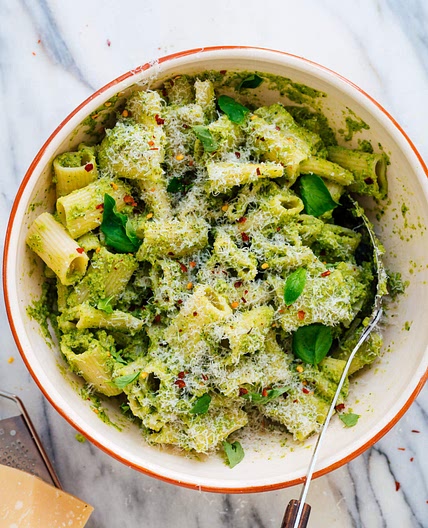 Broccoli Pesto Pasta with Green Olives