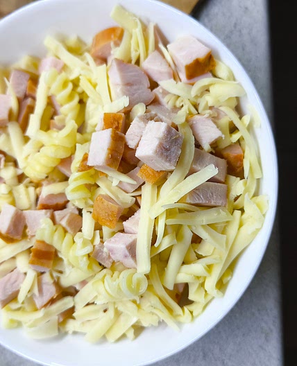 Pasta with cheese and smoked chicken