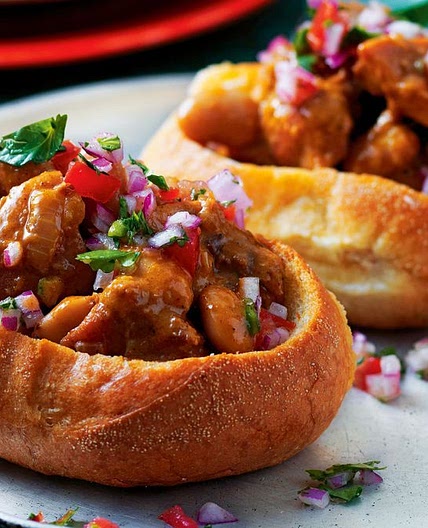 Bunny chow (chicken curry rolls)