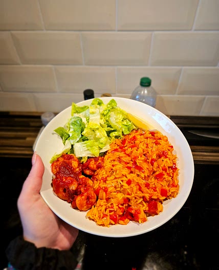Peri Peri King Prawns With Spicy Rice And Lemony Salad
