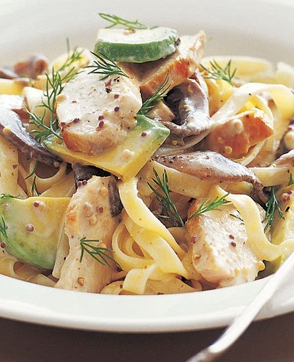 Chicken, mushroom and avocado fettuccine