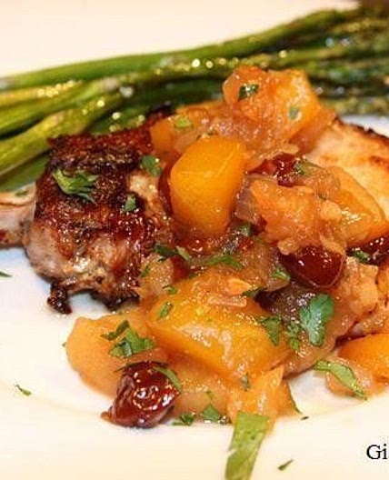 Pork Chops Pan Seared with Apple Mango Chutney