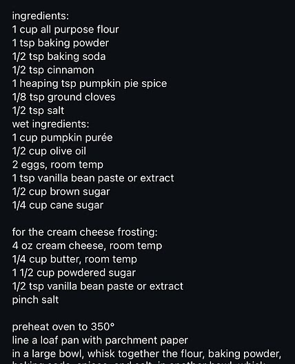 Pumpkin olive oil loaf with cream cheese frosting