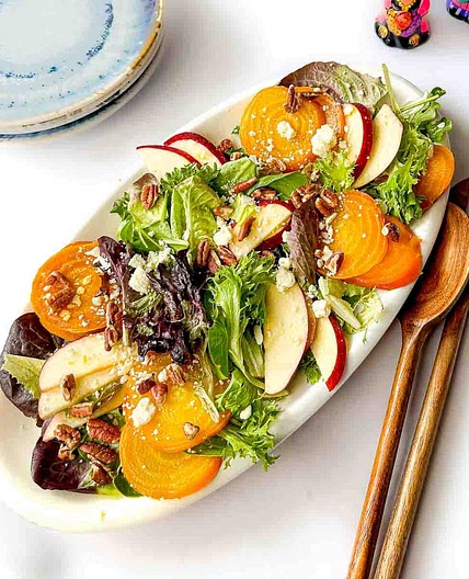 Golden Beet Salad with Maple Dijon Dressing (vegan optional)