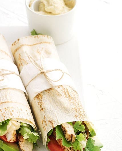 Sumac chicken and hummus wraps