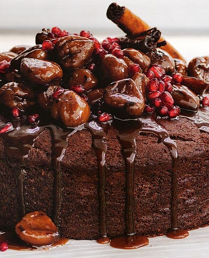 Date and chestnut cake with pomegranate butterscotch