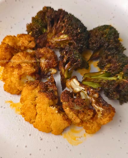 Seasoned Oven Roasted Broccoli Cauliflower Keto Side Dish