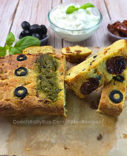 Keto Sun-Dried Tomato, Basil and Olive Cottage Cheese Bread