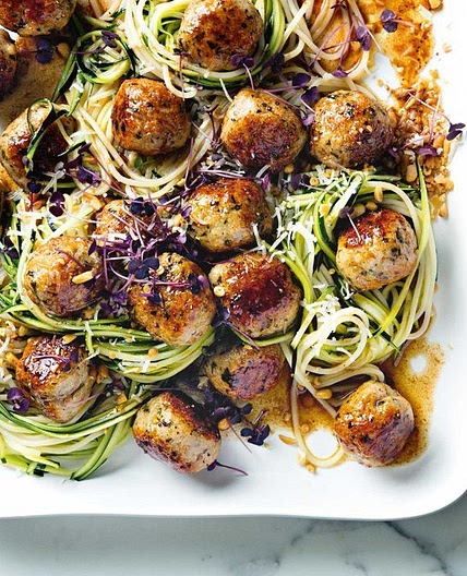 Shannon Bennett's chicken meatballs with zucchini and spaghetti