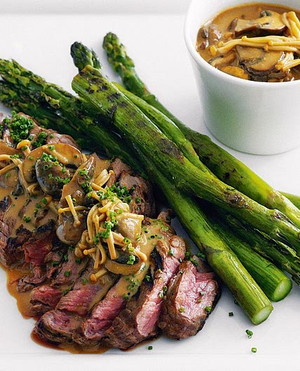 Steak with mushroom miso sauce