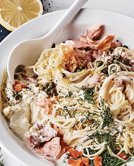 Cream cheese, smoked salmon and smoked trout pasta sauce