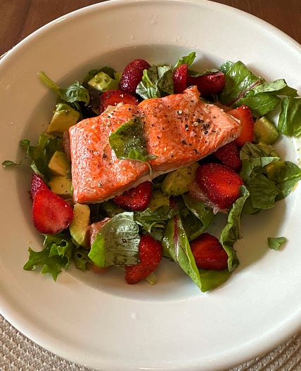Strawberry-Avocado Salad with Salmon, Basil, and Lime