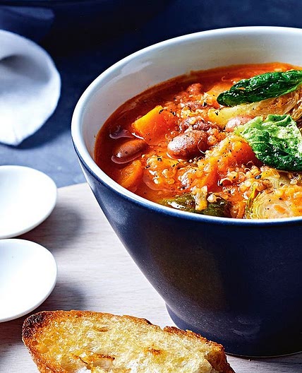 Minestrone with quinoa and brussels sprouts
