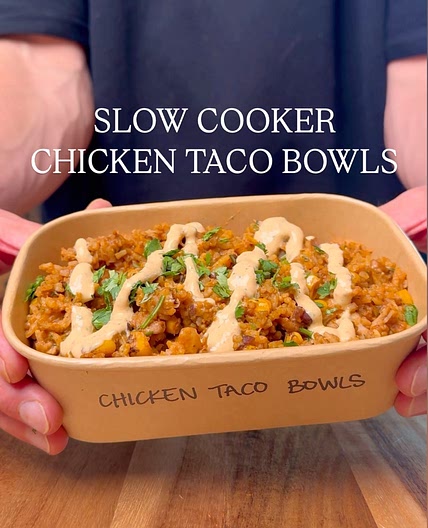 Slow Cooker Chicken Taco Bowls Per serving (Makes 10) | 535 Calories 44g Protein 64g Carbs 10g Fat