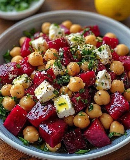 Beet, Feta, Chickpeas salad