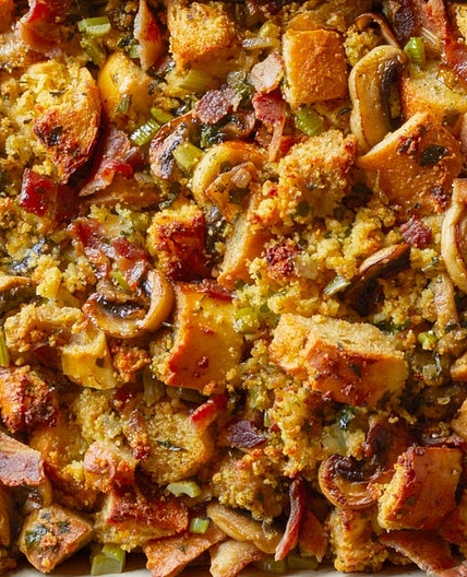 Cornbread-Bacon Dressing with Mushrooms