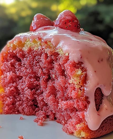 Strawberry Honeybun Cake with Creamy Strawberry Icing