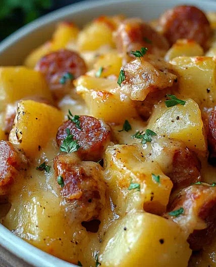 Kielbasa Sausage Cheesy Potato Casserole