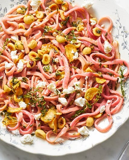 Beet Fettuccine With Hazelnuts and Goat Cheese