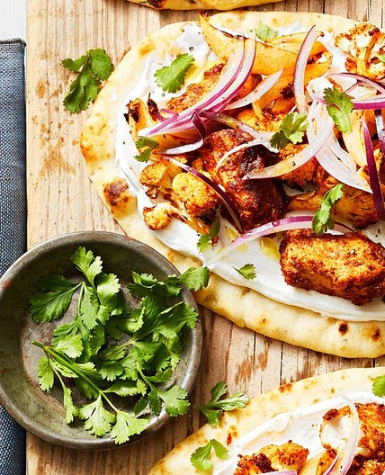 Tandoori-Spiced Cauliflower Chicken Flatbreads
