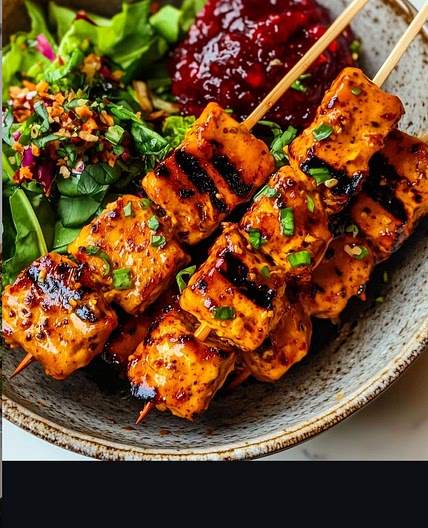 Spiced vegan tofu skewers