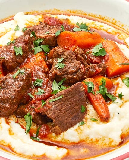 Instant Pot Ancho Beef Stew with Cheesy Grits