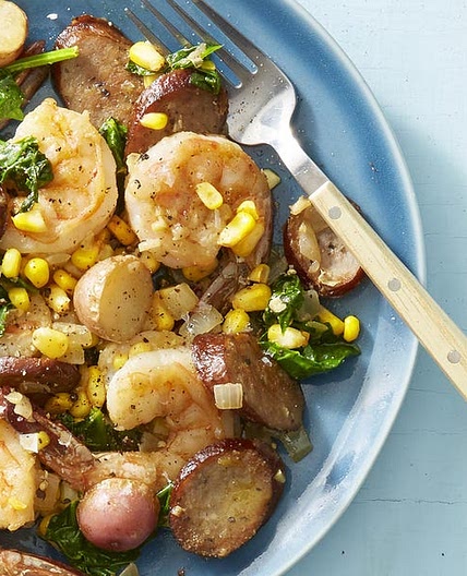 Shrimp Boil with Sausage and Spinach