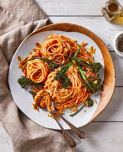 Roasted Red Pepper Linguine With Tenderstem