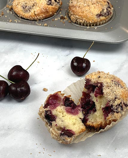 Cherry Muffins with Streusel Topping