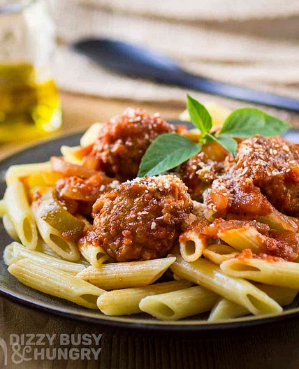 Ground Chicken Meatballs with Peppers and Onions