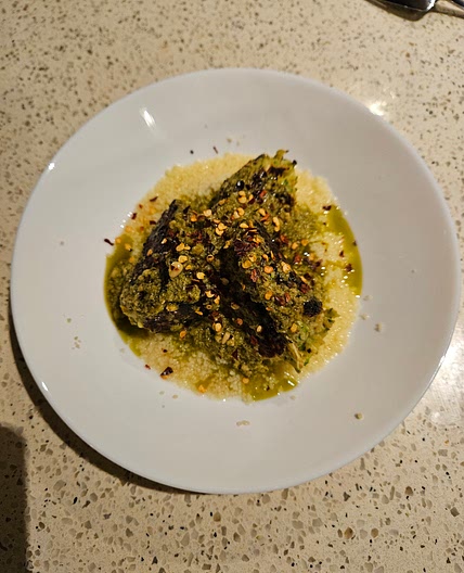 Zucchini Meatballs with Couscous and Basil Oil