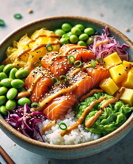 Poké bowl saumon sauce cacahuète (allégée)