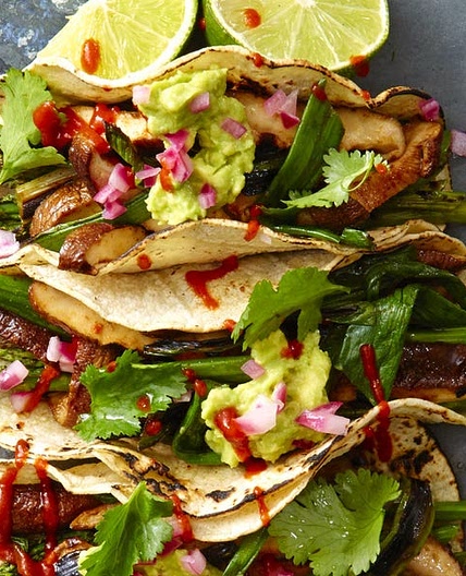 Grilled Asparagus and Shiitake Tacos