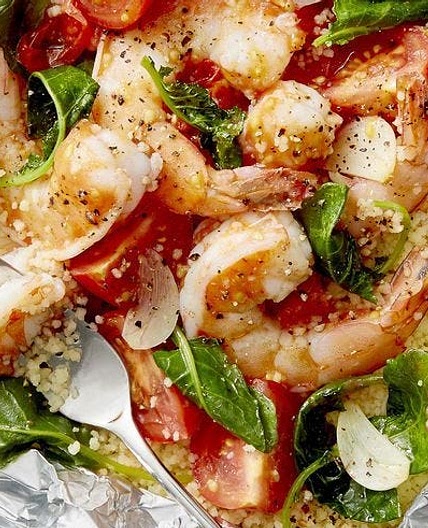 Shrimp Packets with Kale Couscous