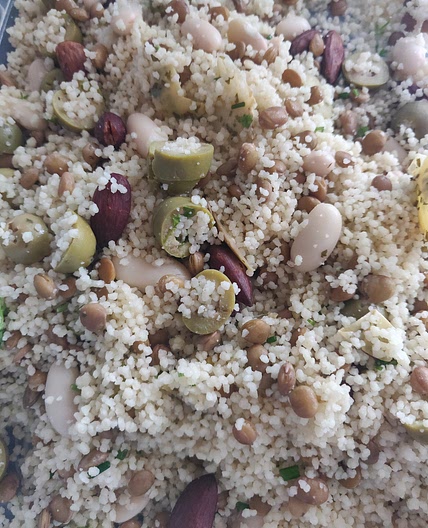 Olive and almond cous cous salad