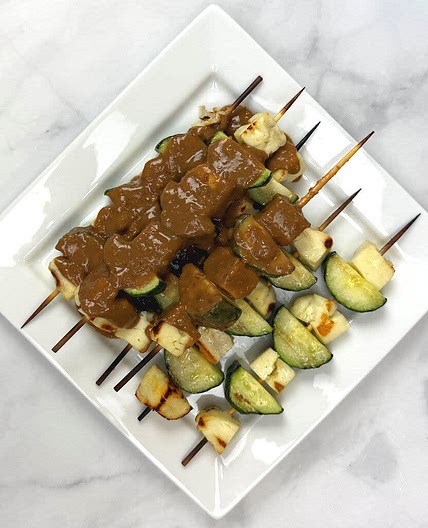 Halloumi & Cucumber Kebabs with Peanut Sauce
