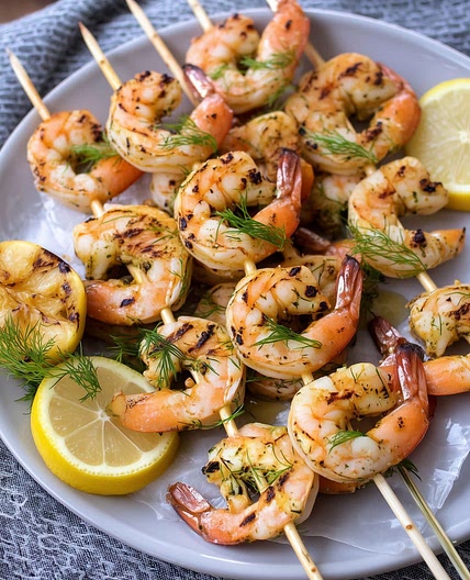Grilled Garlic Butter Dill Shrimp