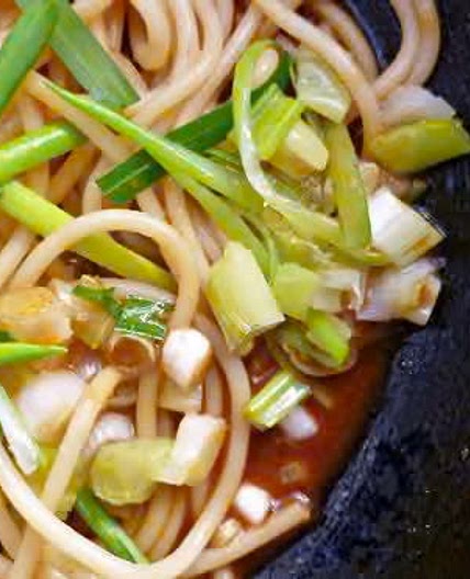 Sesame spring onions and noodles or pasta