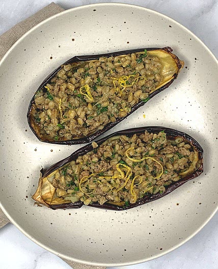 Lamb & Barley Stuffed Eggplant