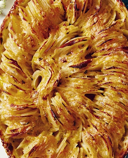 Scalloped Hasselback Potatoes With Cheddar