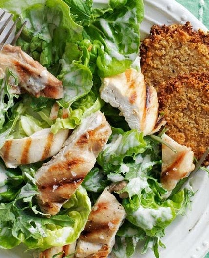 Kale and Romaine Chicken Caesar Salad