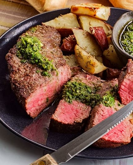 Beef Tenderloin with Chimichurri Sauce and Sweet Potatoes (Freezer/Low Sodium/Diabetic Friendly)