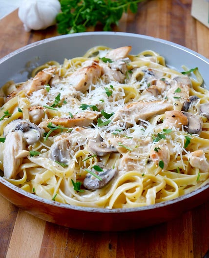 Light Chicken and Mushroom Fettuccine